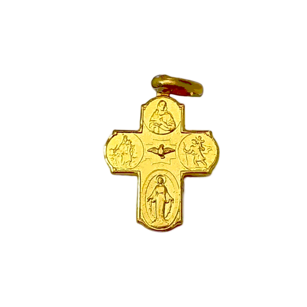 18k Yellow Gold Polished and Satin Four Way Medal Pendant