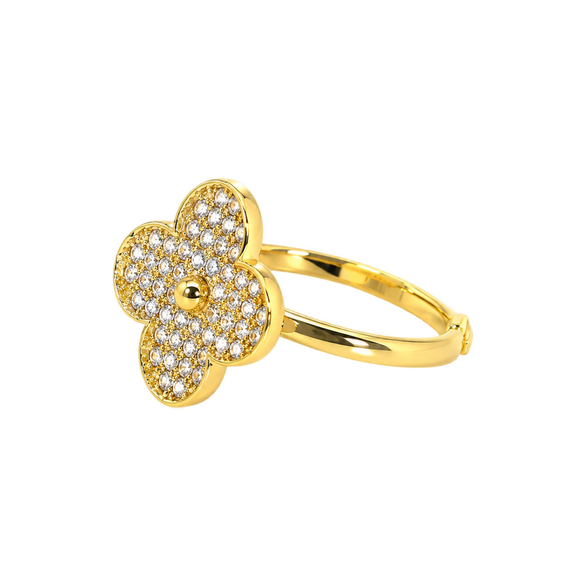 Anillo de trébol de oro con cristales pavé