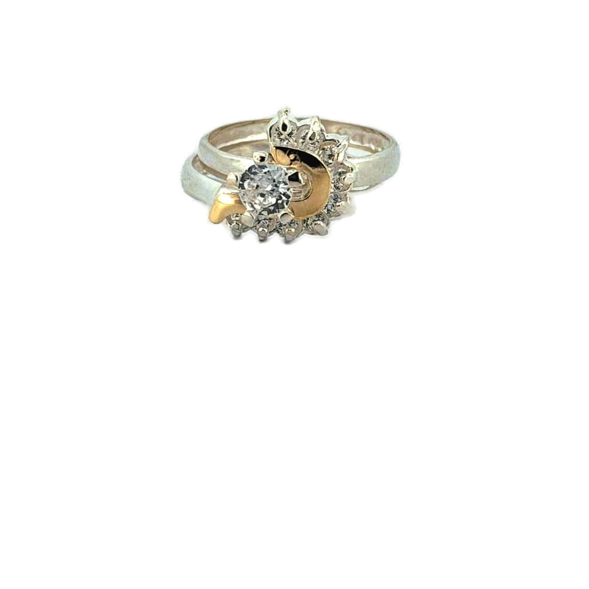 Anillo doble Luna y Estrella en Plata con Detalles Dorados