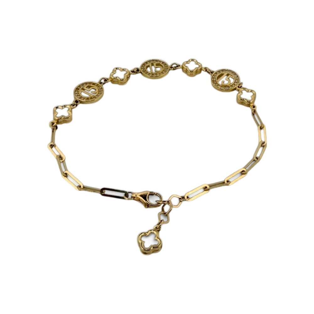 Gold Sweet 15 "Mis 15" Clover Link Bracelet