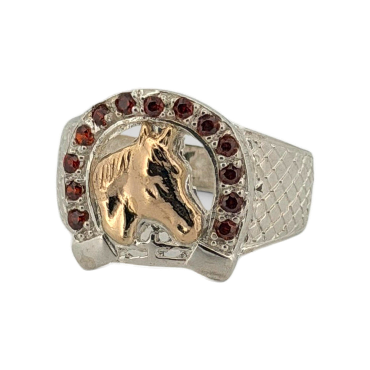 Anillo de plata herradura de la suerte y caballo