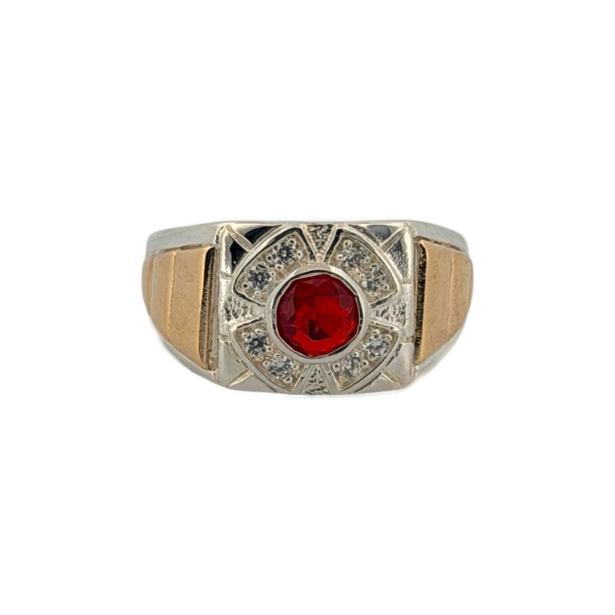 Anillo sello de plata imperial rojo y dorado