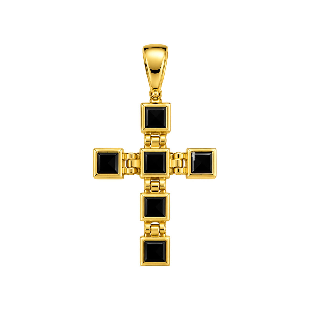 18K Gold and Black Onyx Cross Pendant