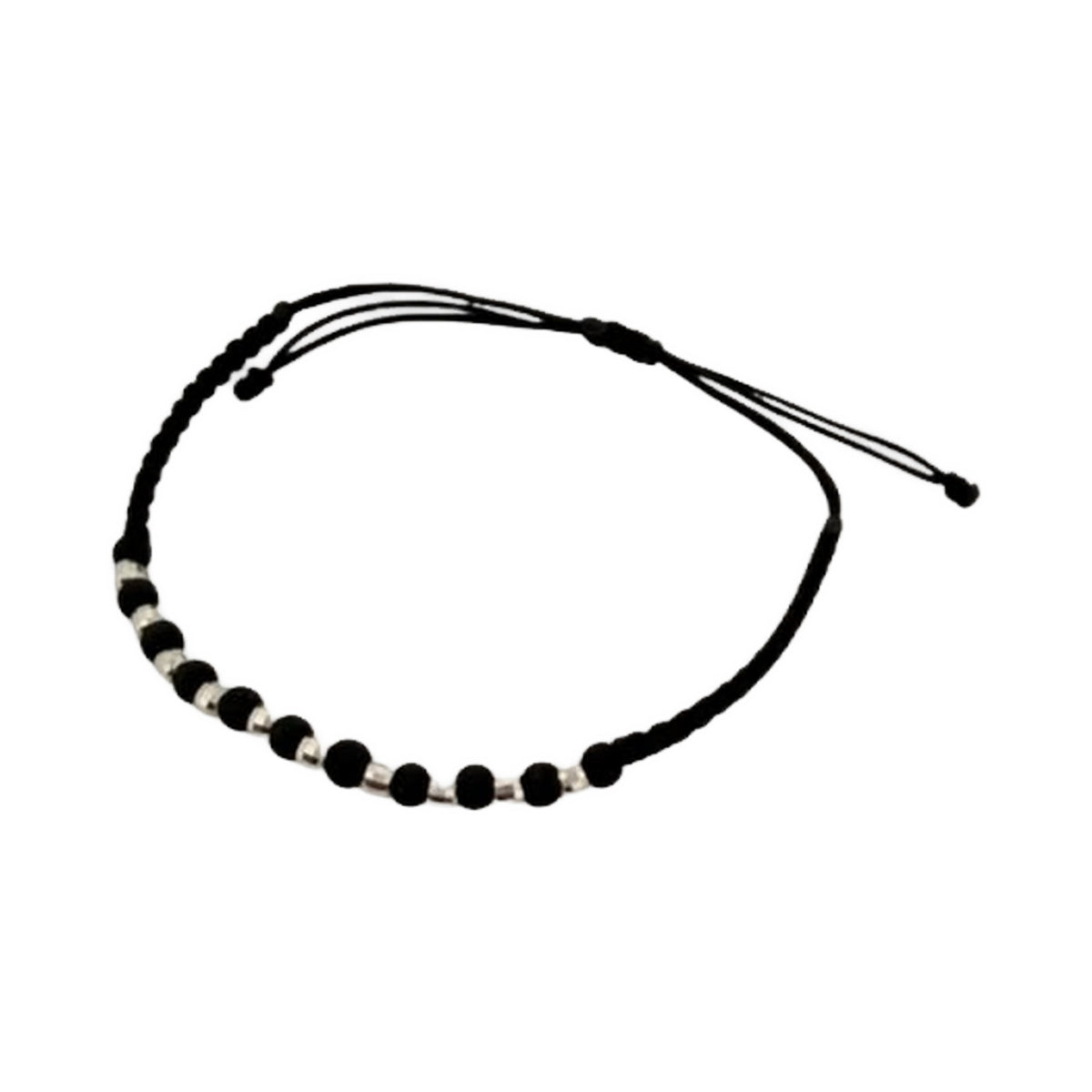 925 Silver Bead Bracelet – Black Cord