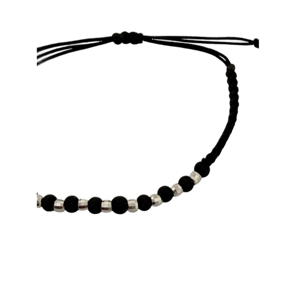 925 Silver Bead Bracelet – Black Cord