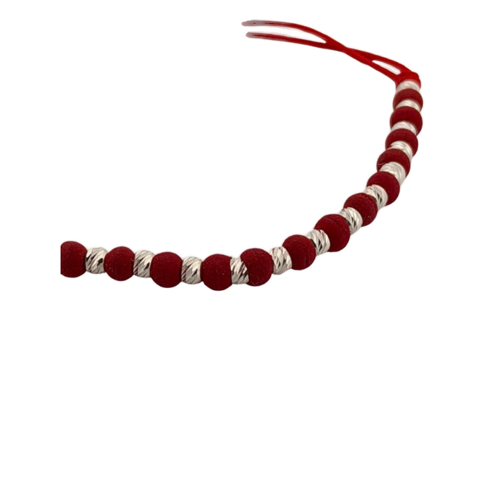 925 Silver Bead Bracelet – Red Cord