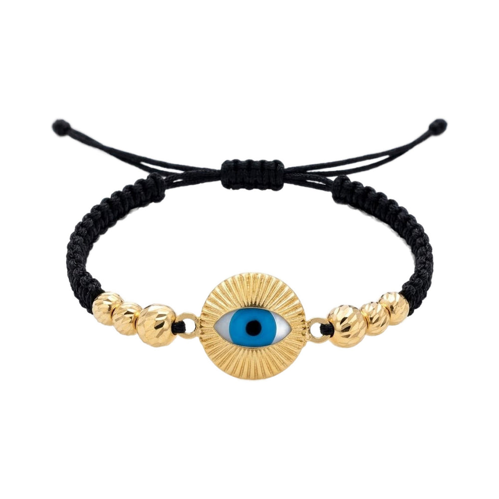 Black Evil Eye Bracelet with 18K Gold Beads