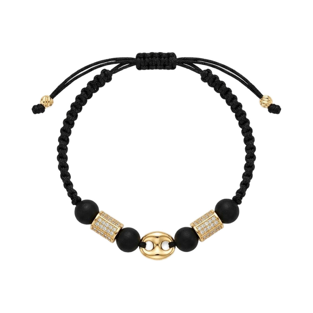 Black Woven Onyx Bracelet with 18K Gold Charms