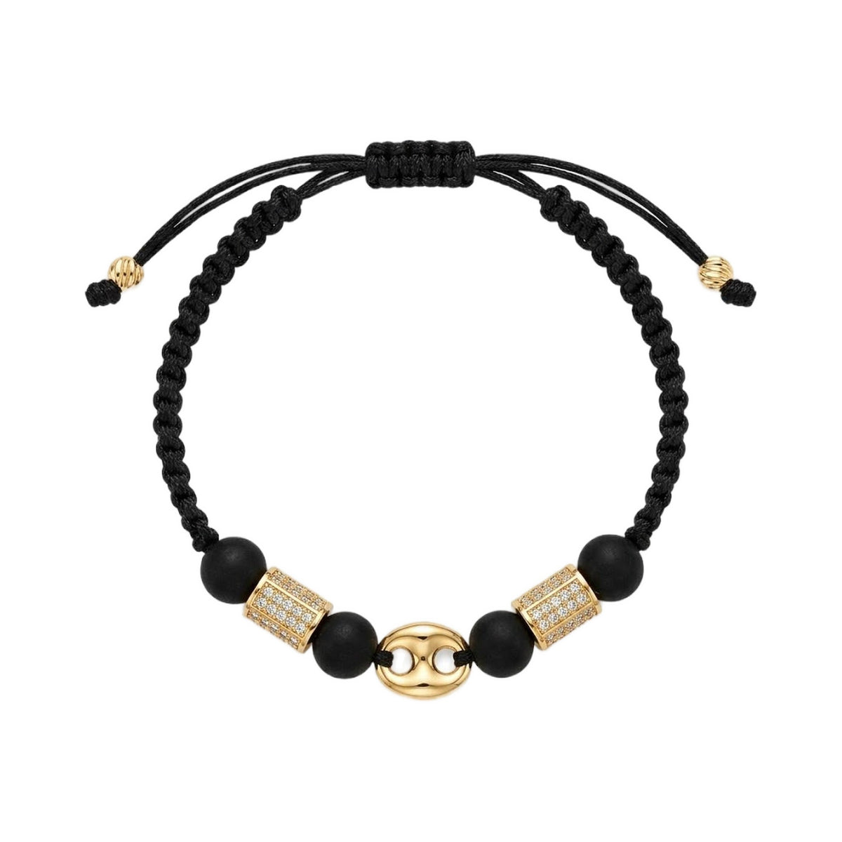 Black Woven Onyx Bracelet with 18K Gold Charms
