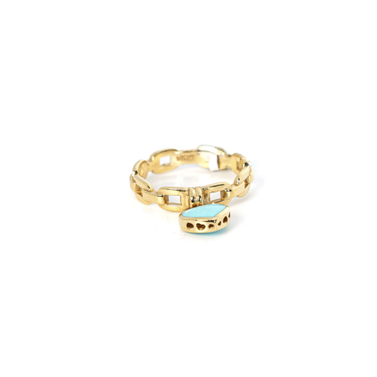 Anillo de eslabones con dije de corazón turquesa