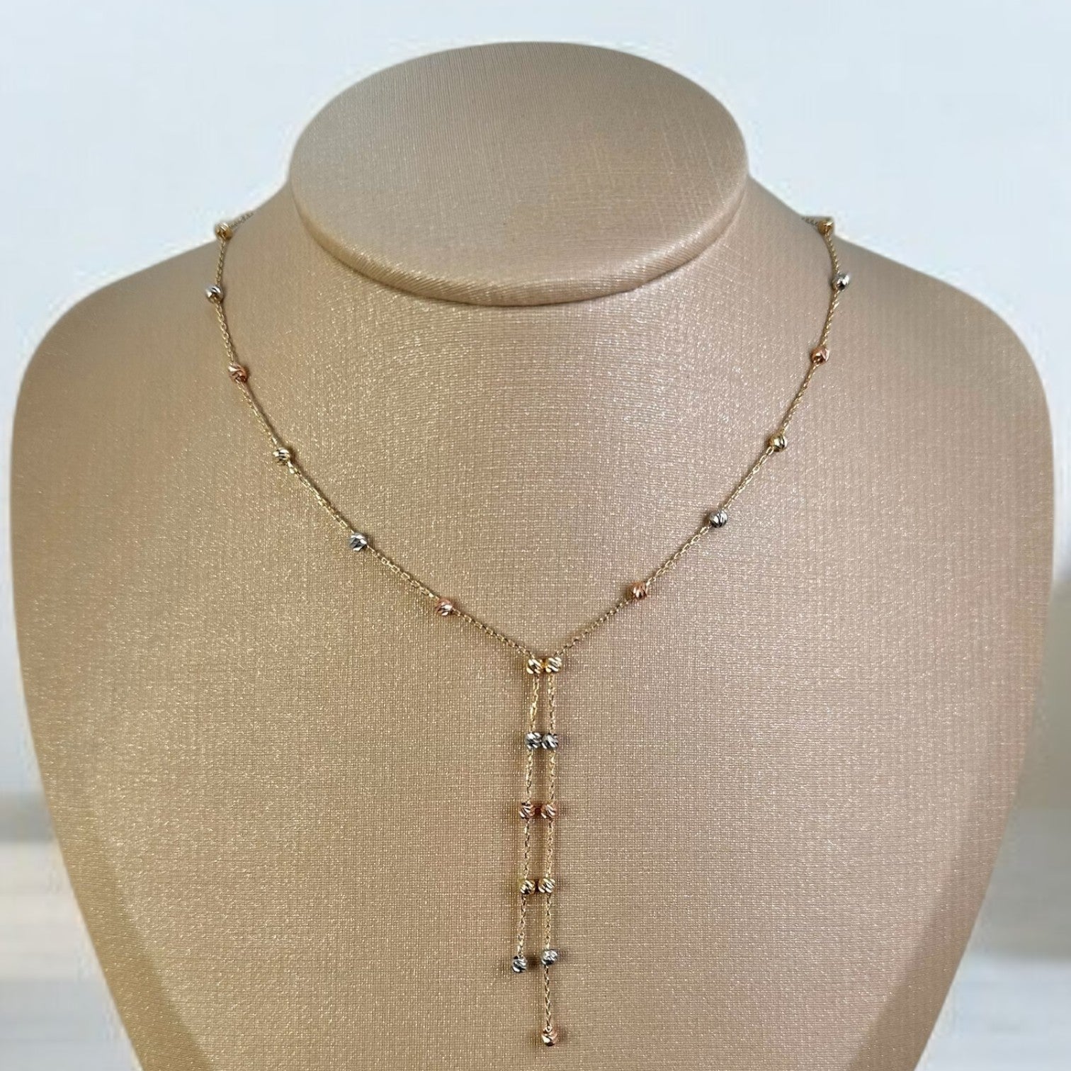 DIAMOND CUT BALLS TRI-COLOR NECKALCE