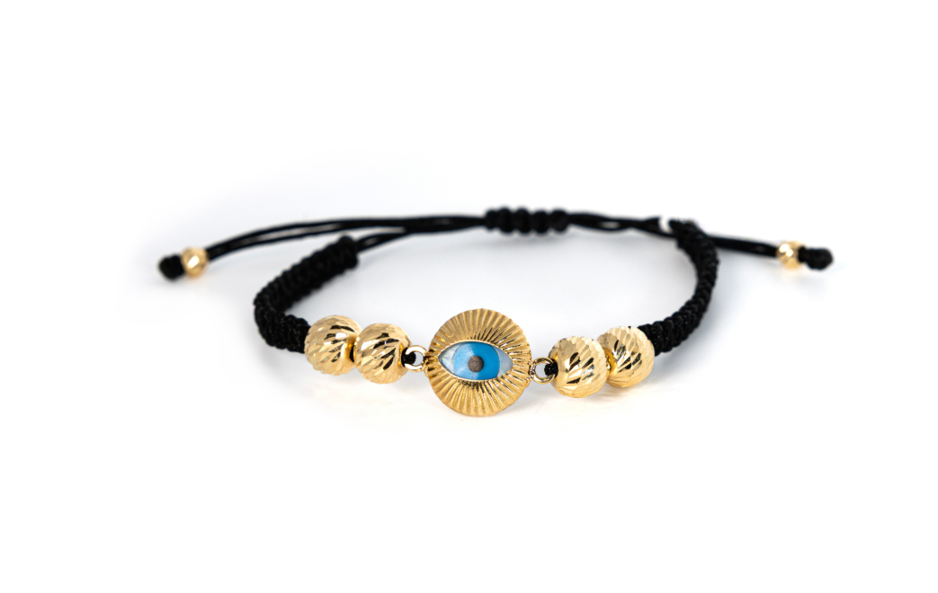 18K Gold Evil Eye Bracelet with Black Cord