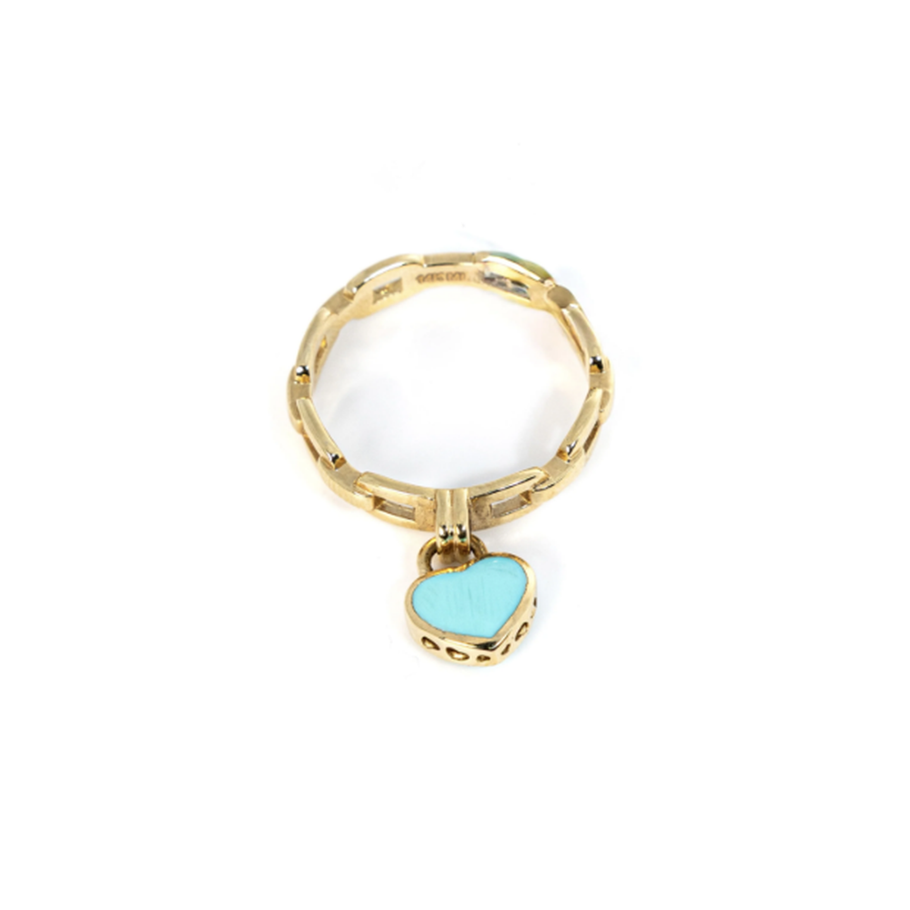 Turquoise Heart Dangle Charm Link Ring