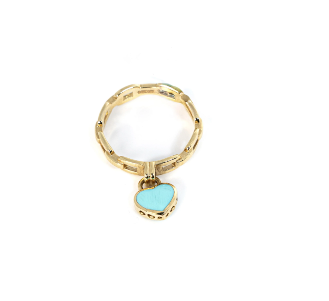 Turquoise Heart Dangle Charm Link Ring