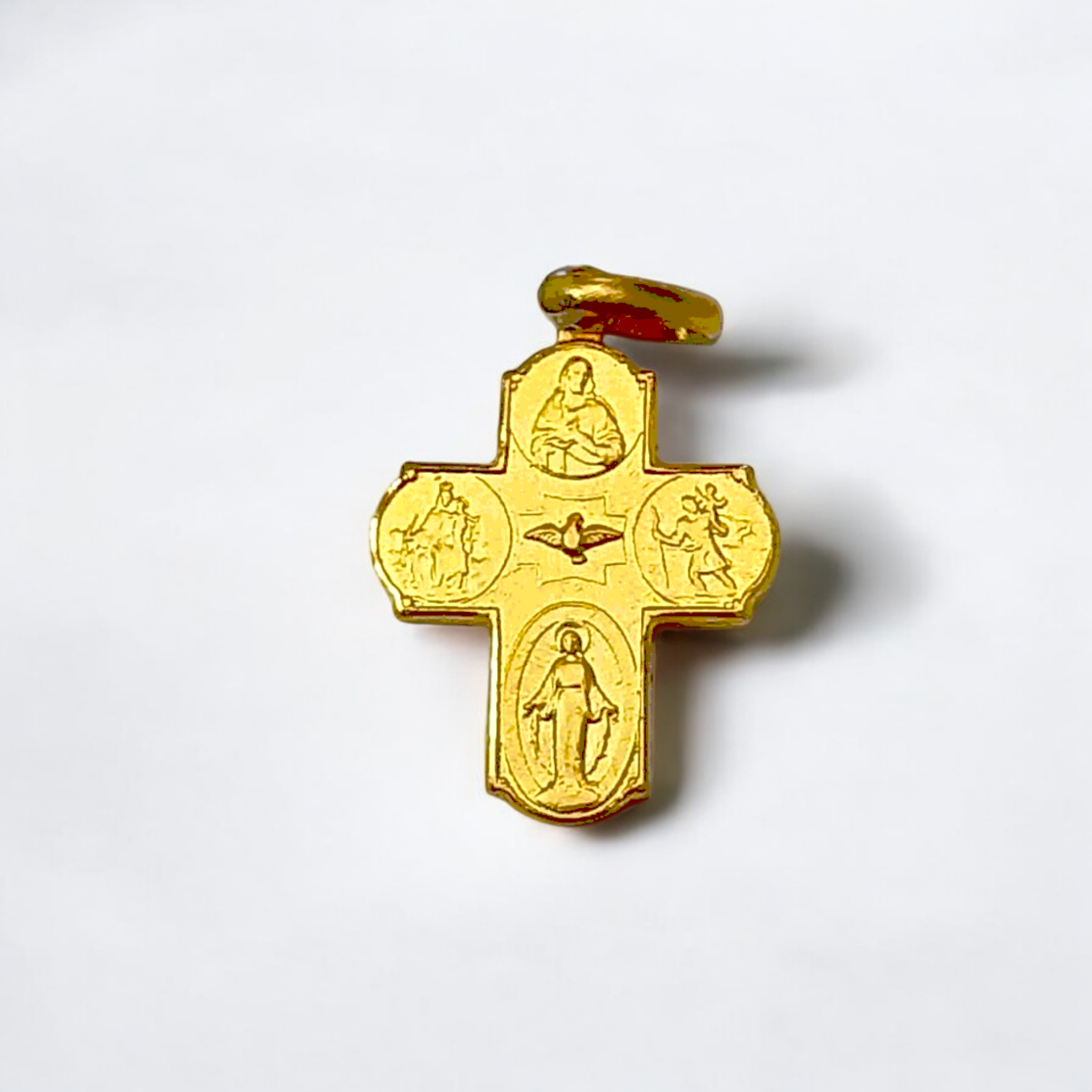 Colgante de medalla de cuatro vías en oro amarillo de 18 k pulido y satinado