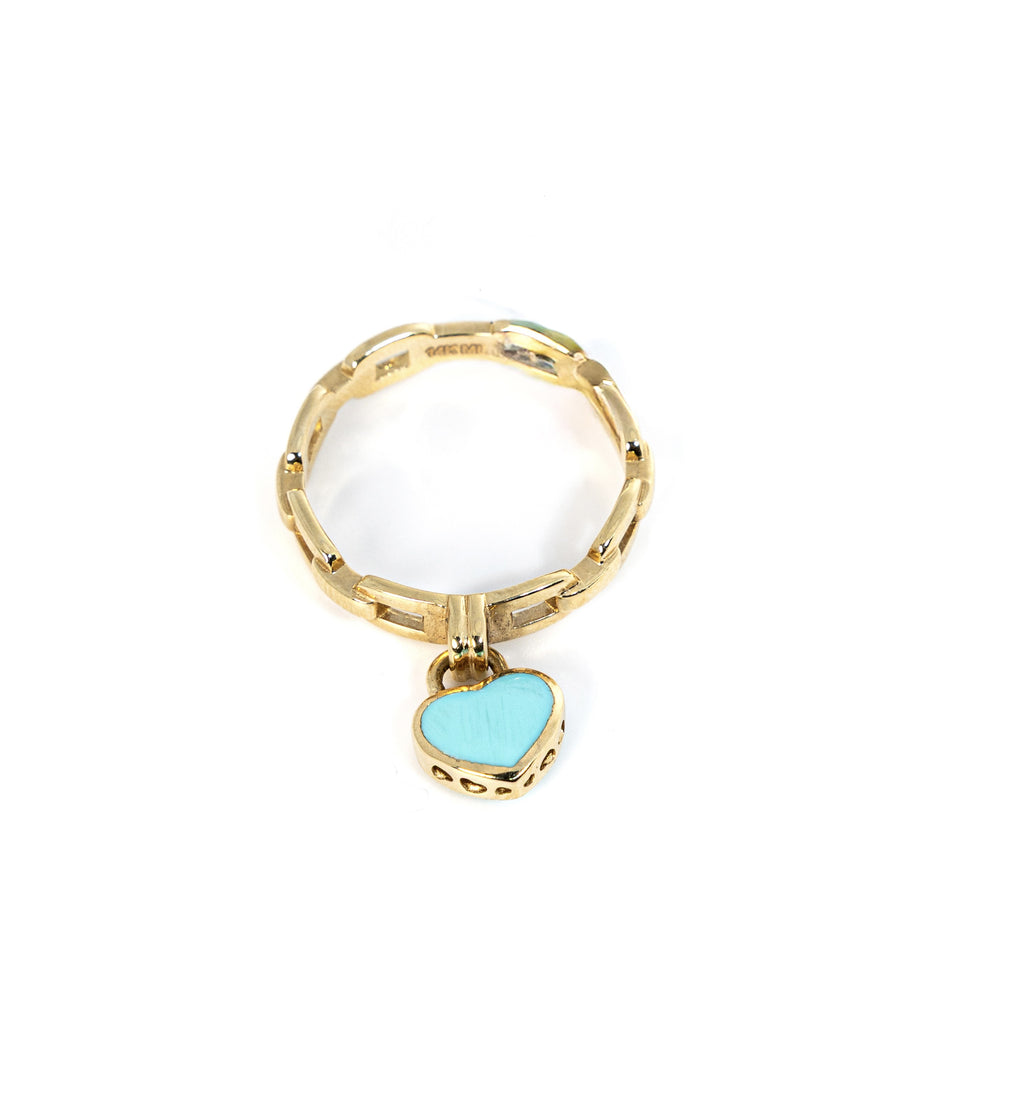 Anillo de eslabones con dije colgante de corazón turquesa