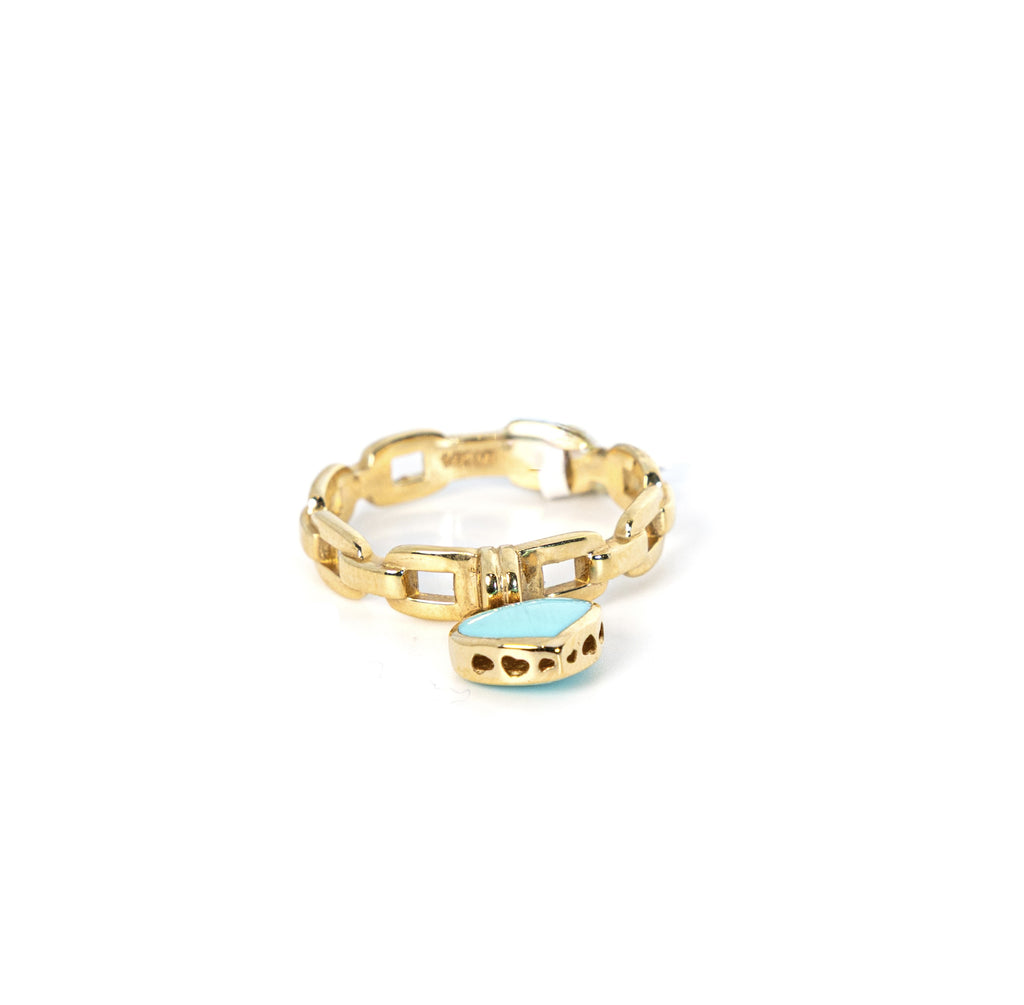 Anillo de eslabones con dije colgante de corazón turquesa