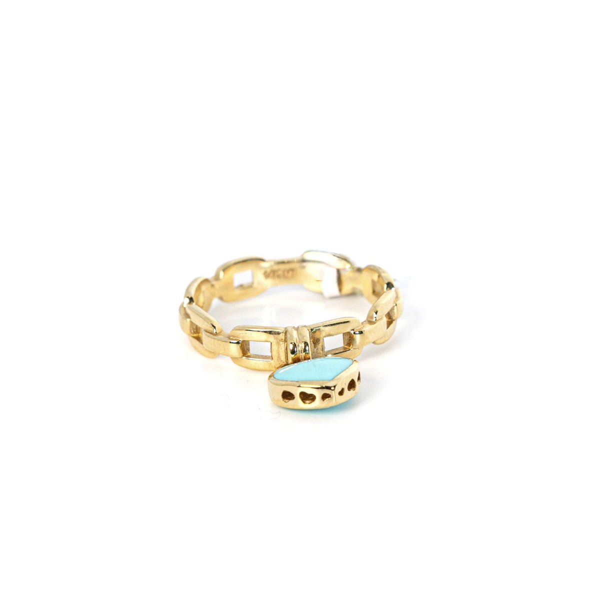 Anillo de eslabones con dije colgante de corazón turquesa