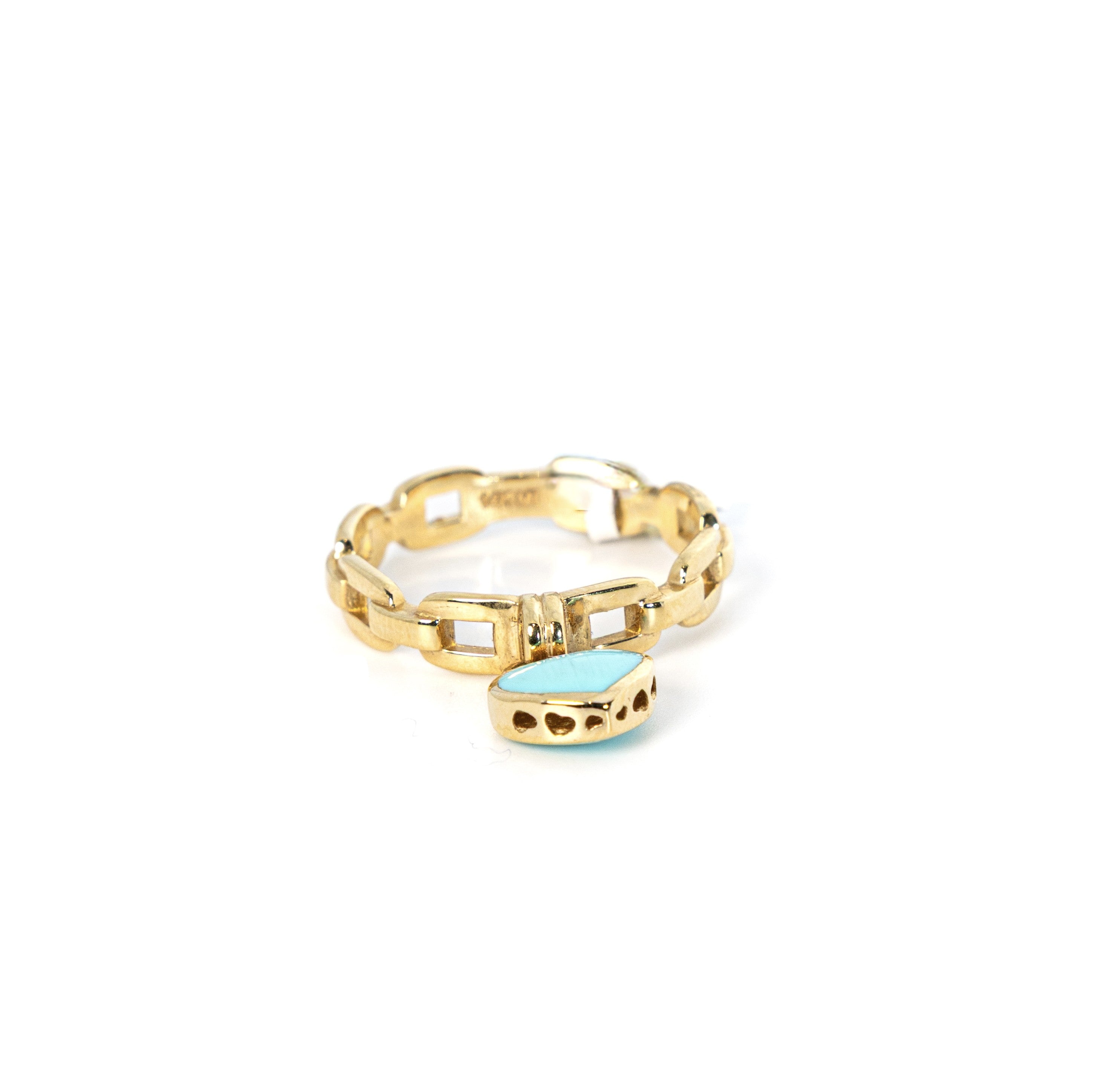 Turquoise Heart Dangle Charm Link Ring