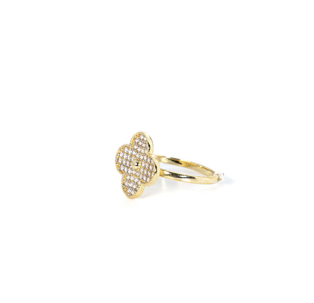 Gold Clover Ring with Pavé Crystals