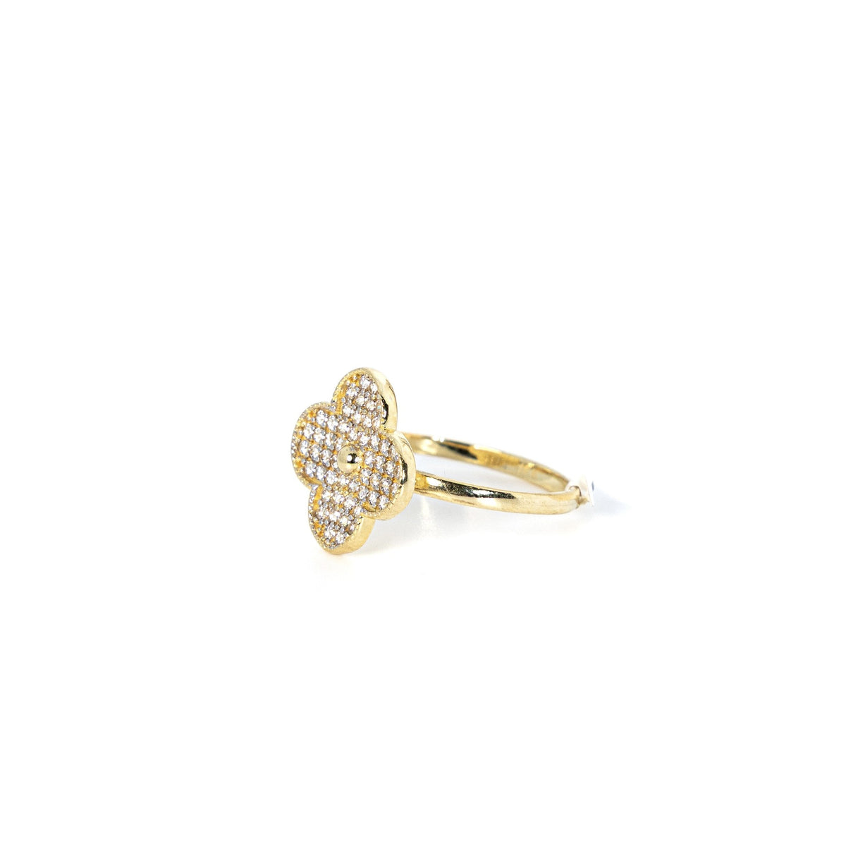 Anillo de trébol de oro con cristales pavé