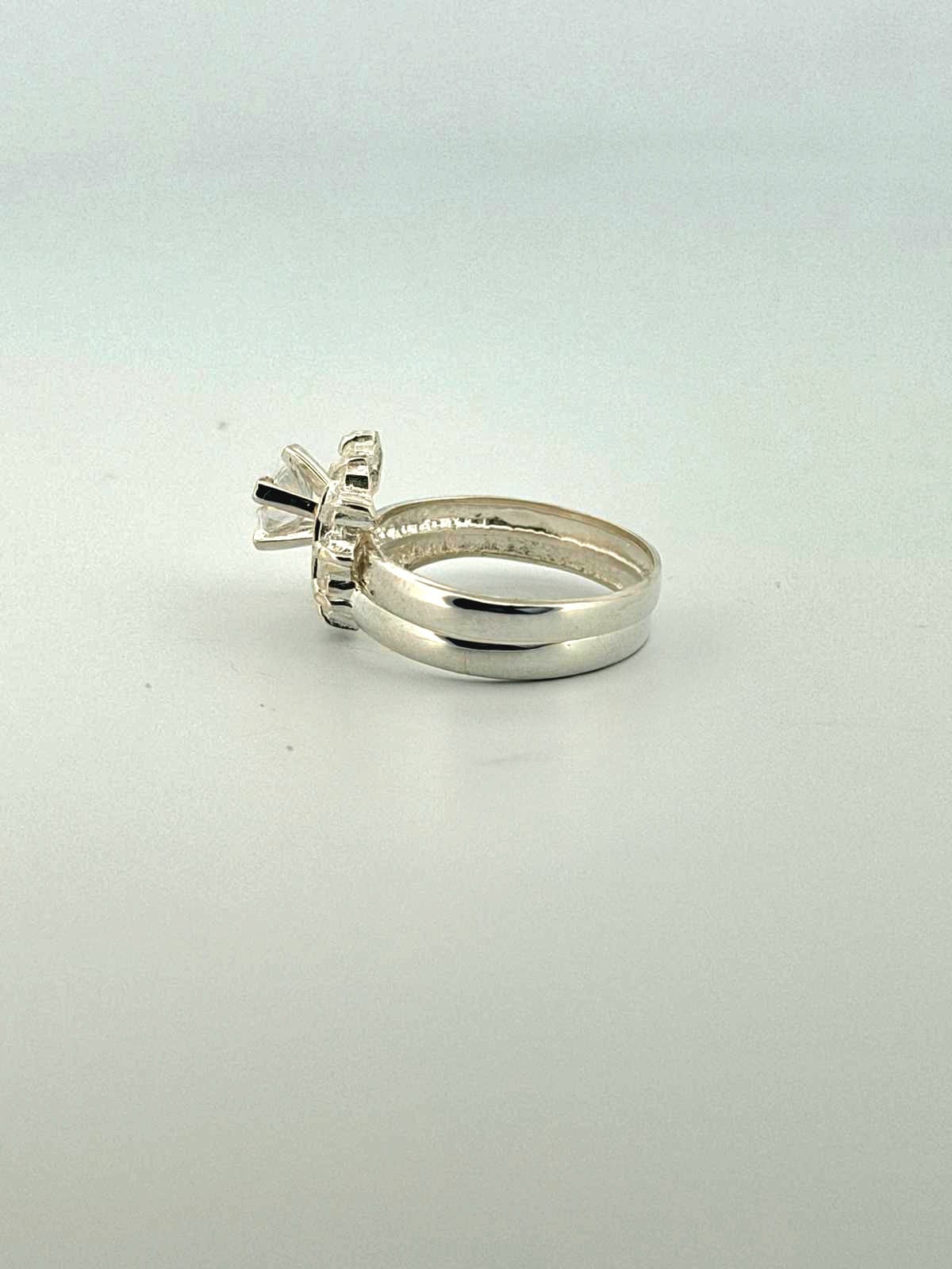 Classic Silver Ring with Center Stone and Gold Accents