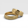 Gold Satin Greek Key Engraved Wedding Bands