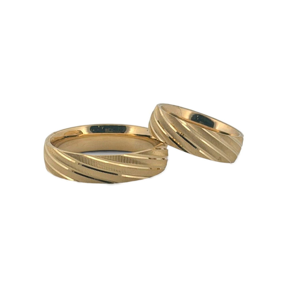 Gold Diagonal Grooved Wedding Bands