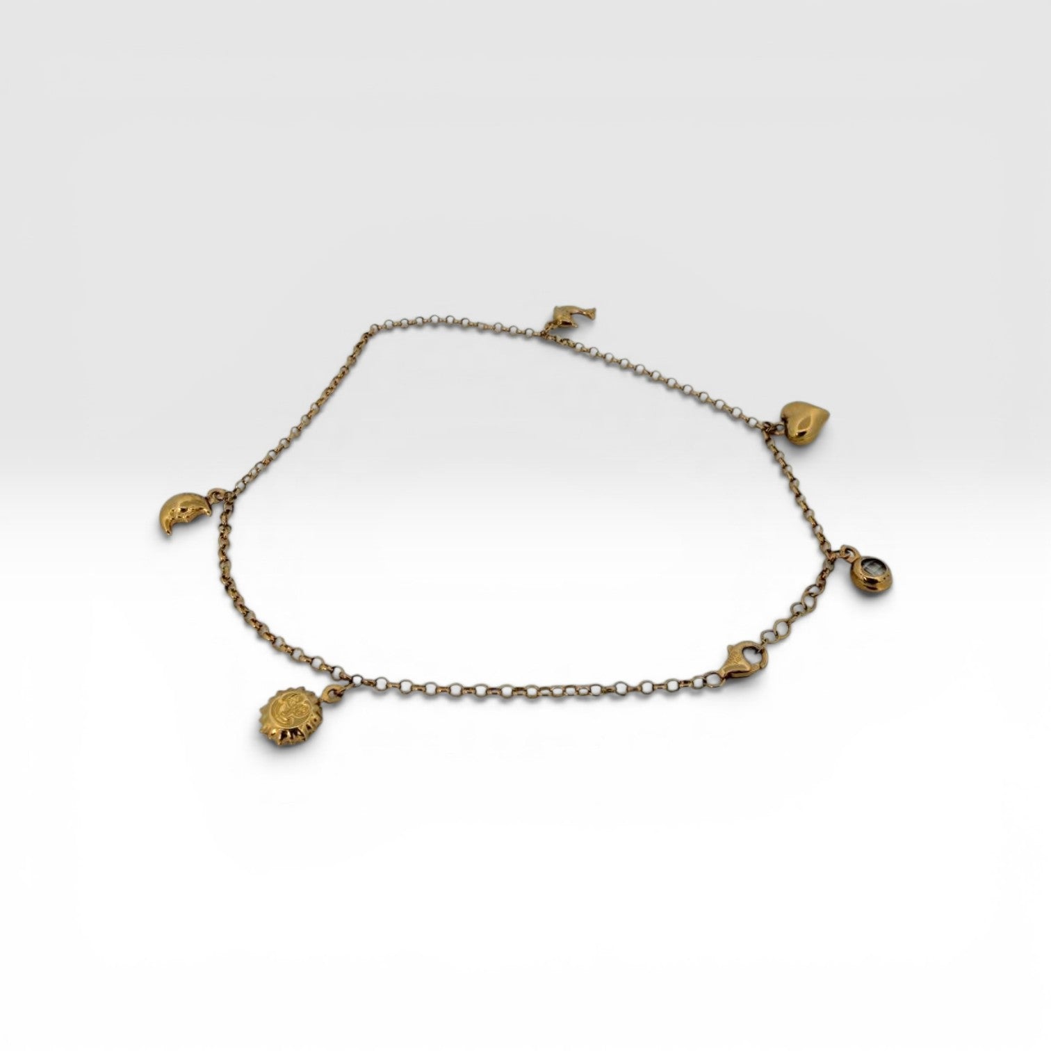 Gold Anklet with Celestial and Heart Charms