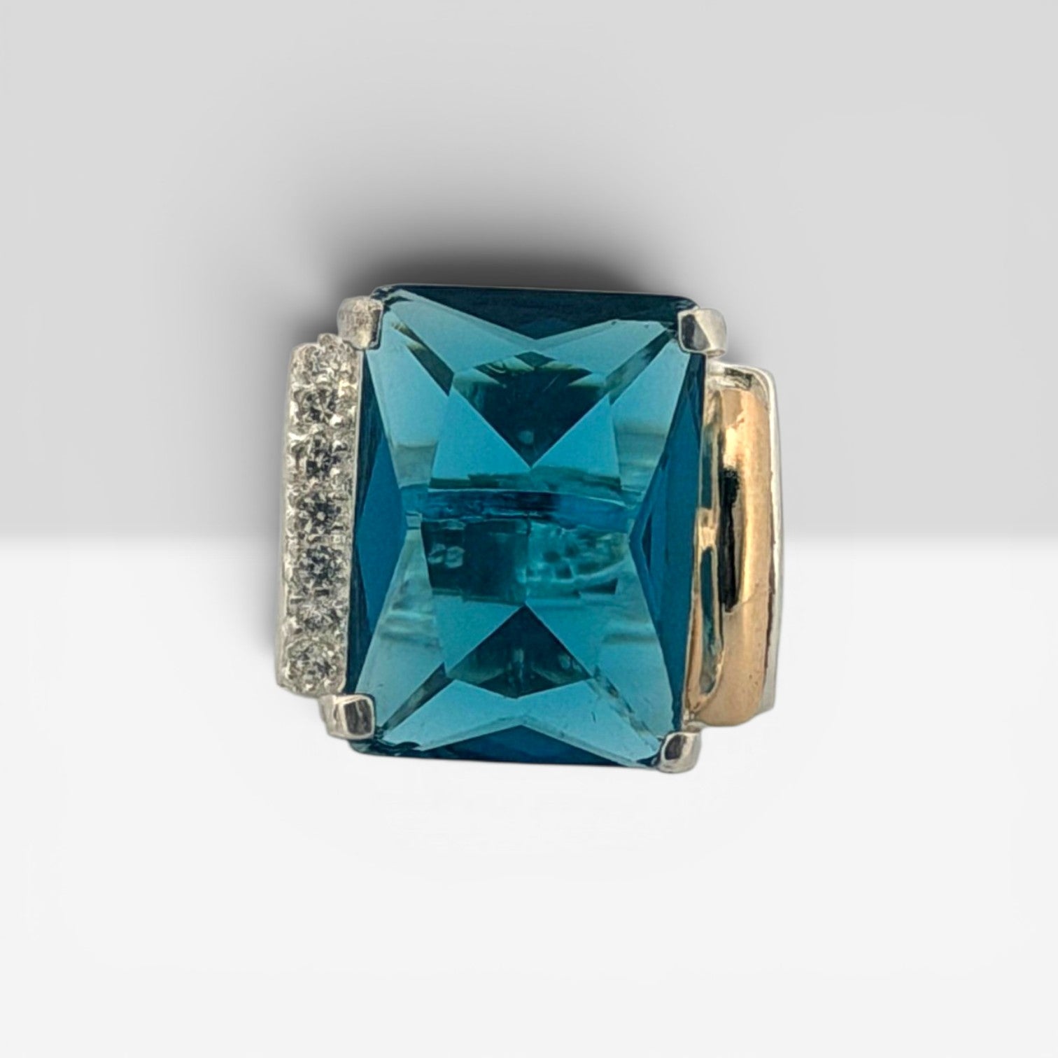 Ocean Blue Rectangular Statement Silver Ring
