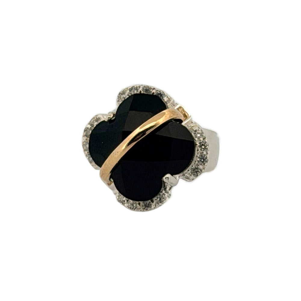 Noir Clover Silver Ring & Gold Accents