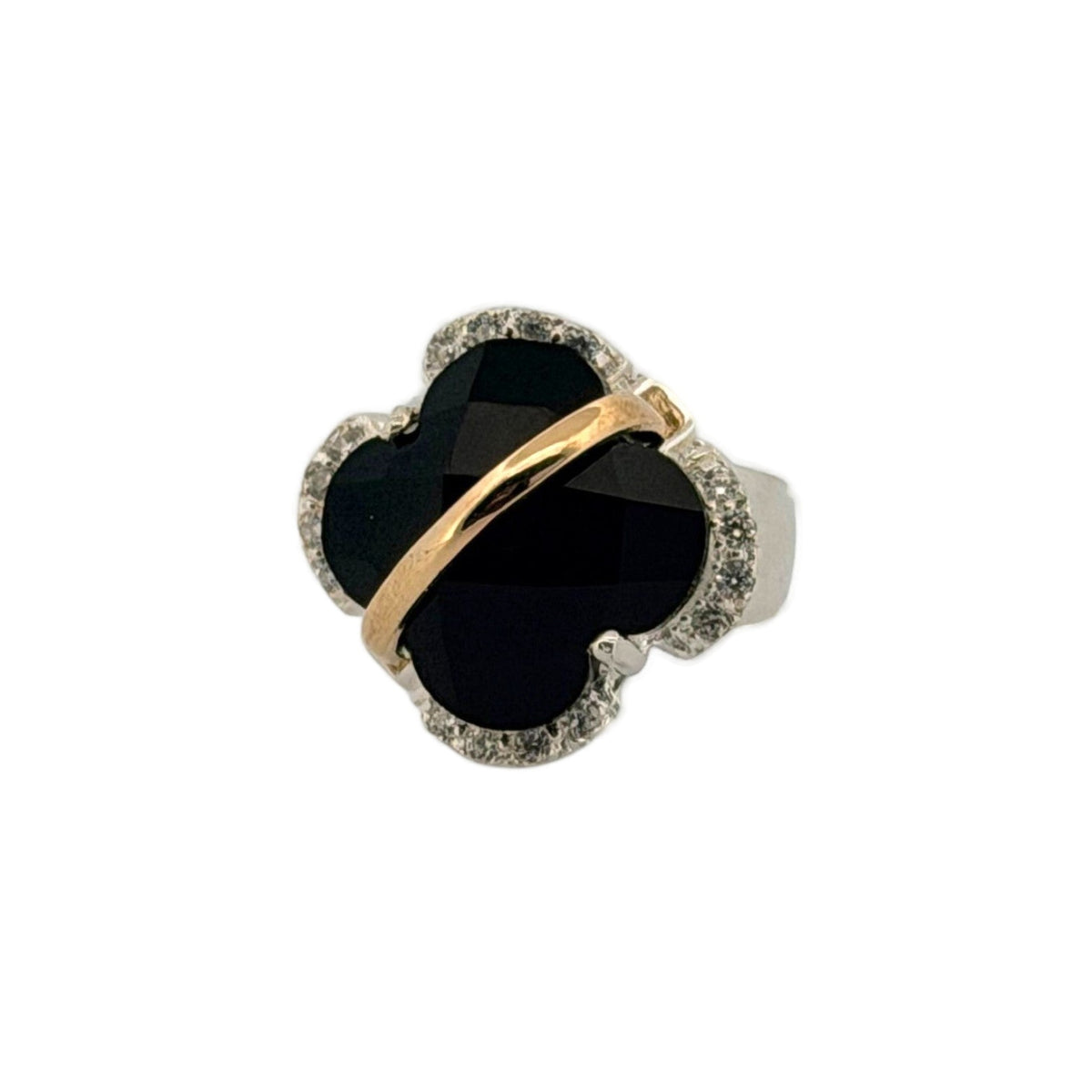 Noir Clover Silver Ring & Gold Accents