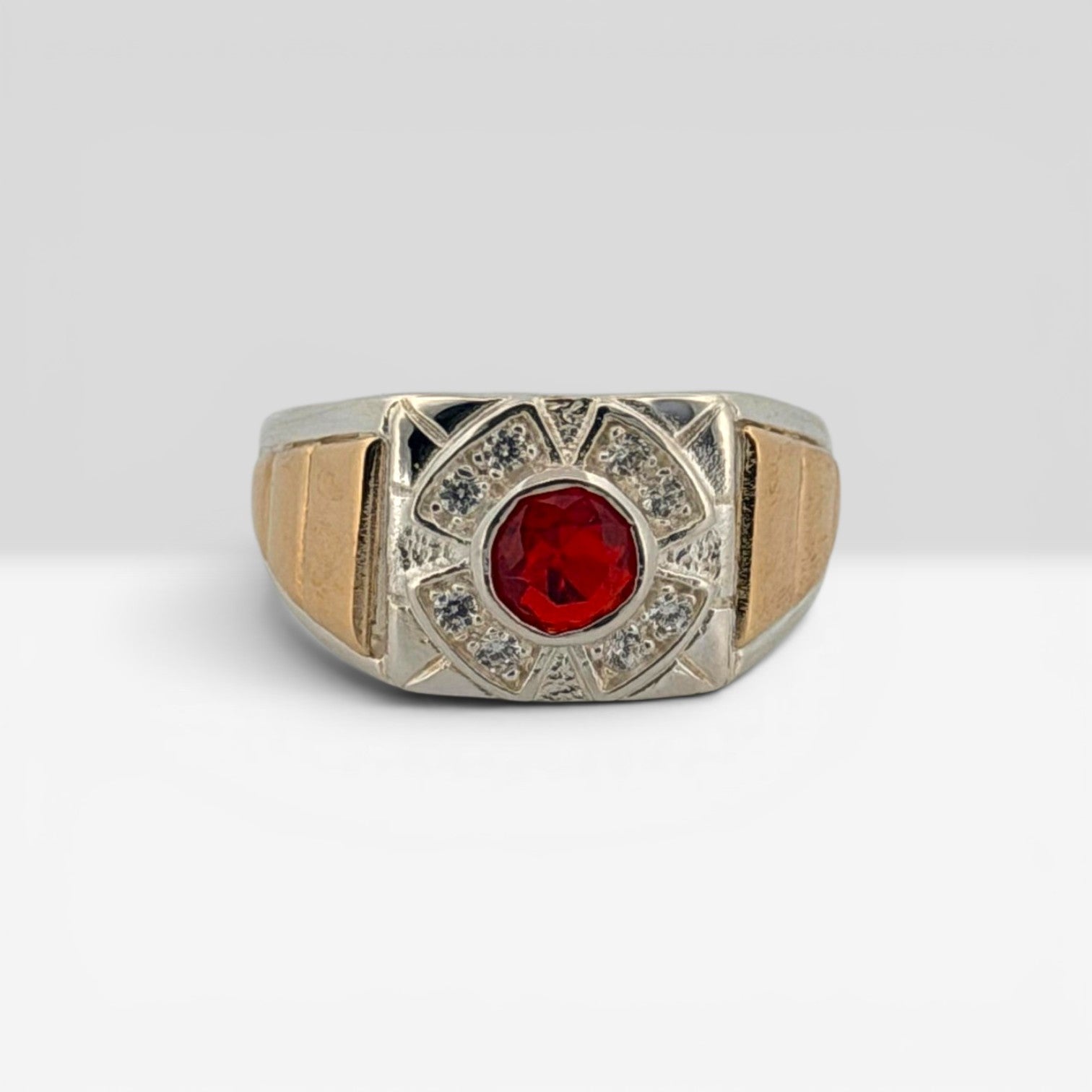 Imperial Red & Gold Silver Signet Ring