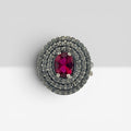 Ruby Glamour Double Halo Silver Ring