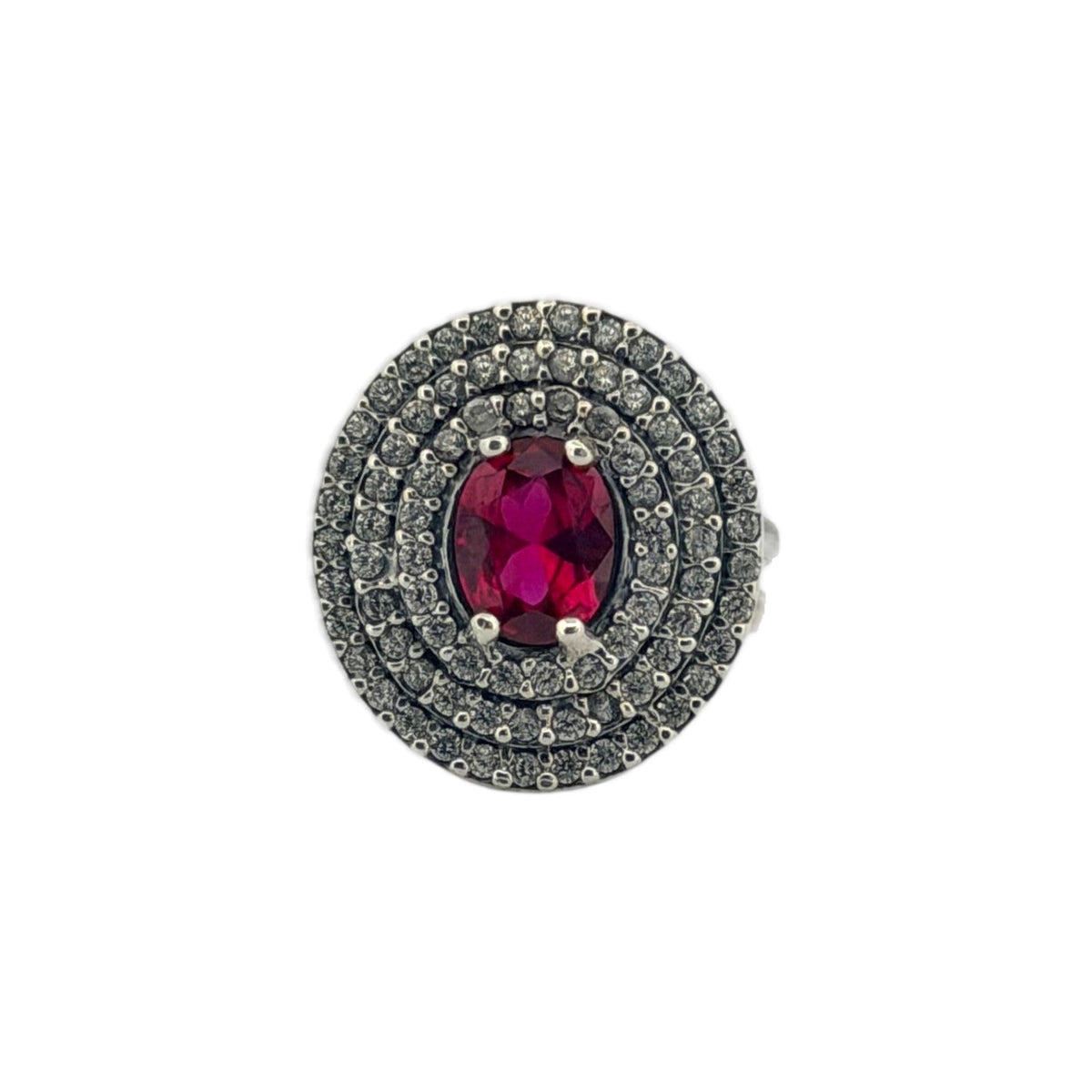 Ruby Glamour Double Halo Silver Ring