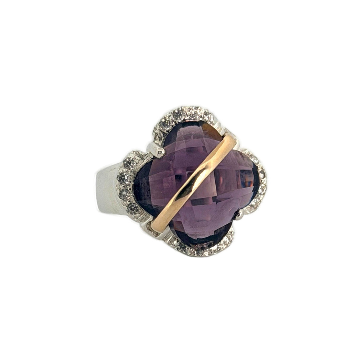 Anillo de plata trébol Mystic Amatista
