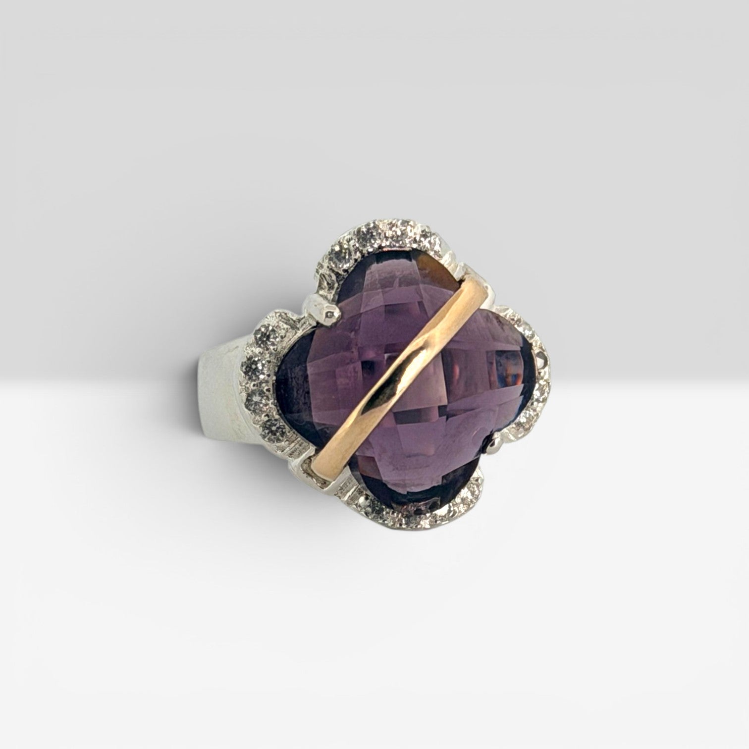 Mystic Amethyst Clover Silver Ring
