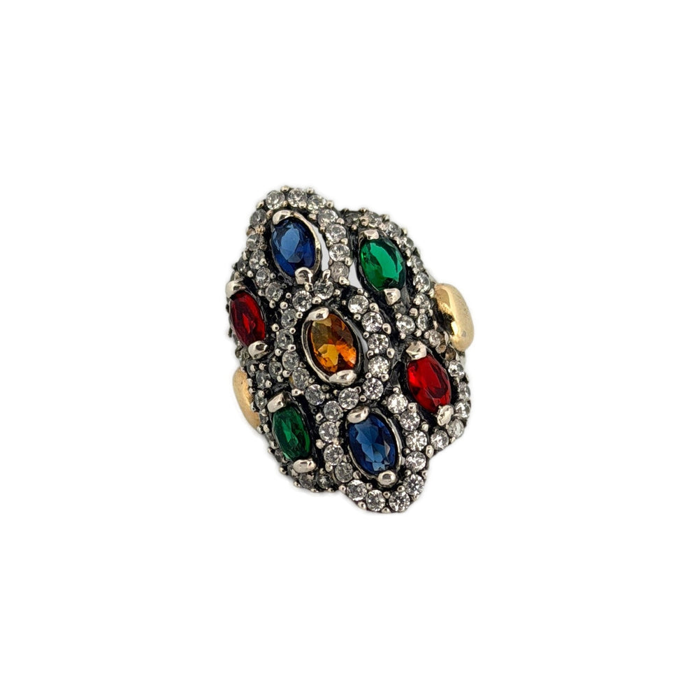 Multicolor Elite Vintage-Style Silver Ring