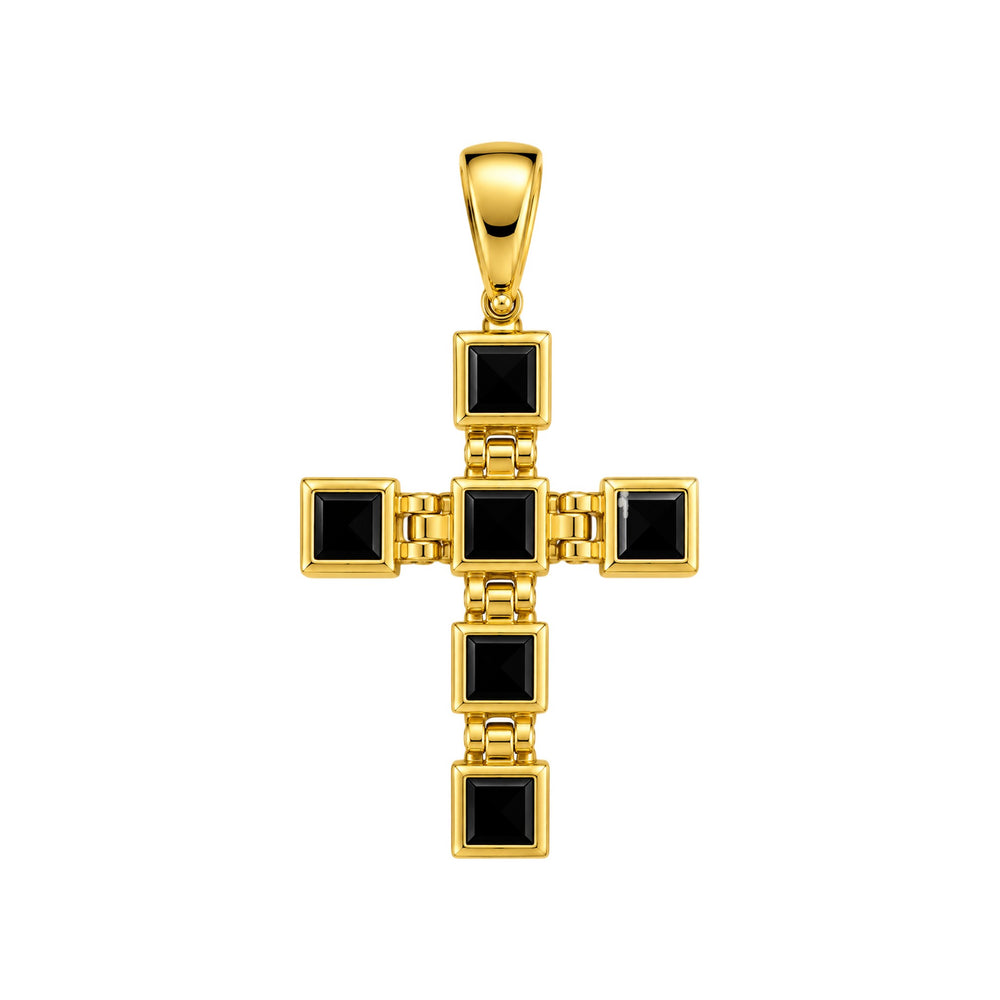 18K Gold and Black Onyx Cross Pendant