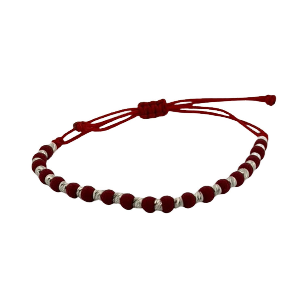 925 Silver Bead Bracelet – Red Cord