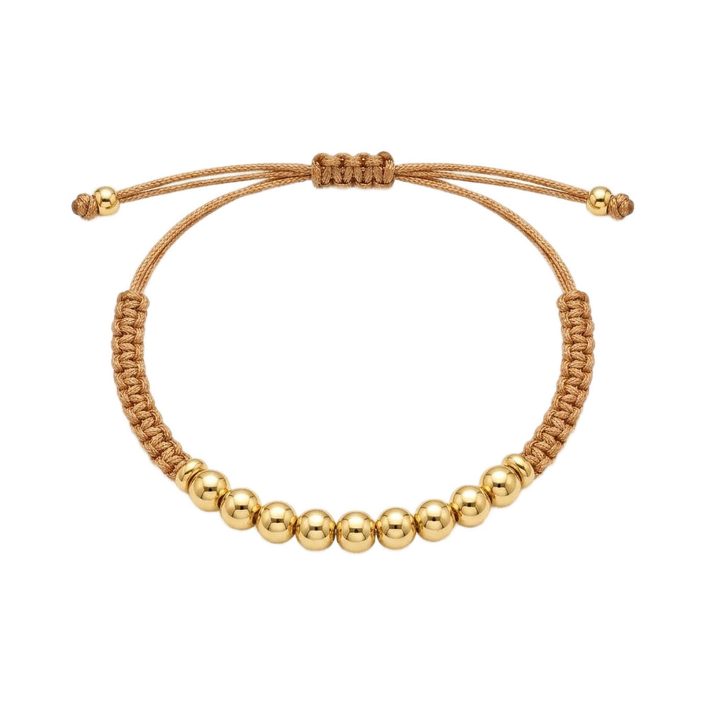 Beige Cord Bracelet with 18K Gold Beads