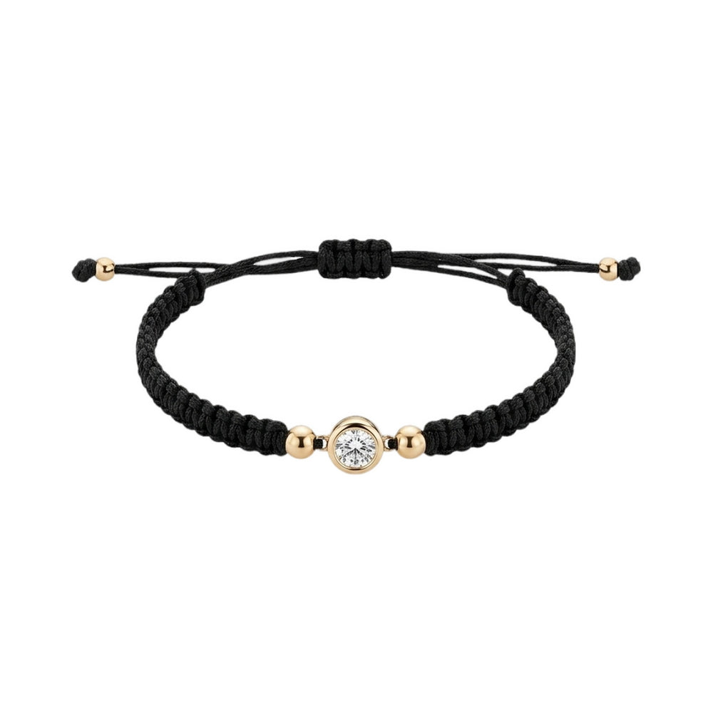 18K Black String Bracelet with Gold Beads