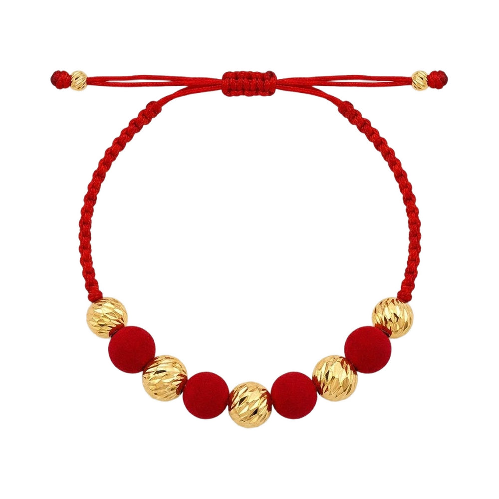 Red Thread Bracelet with Diamond-Cut 18K Gold Beads