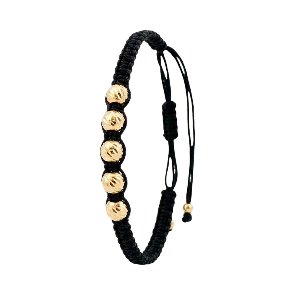 18K Black Cord Bracelet with Gold Beads