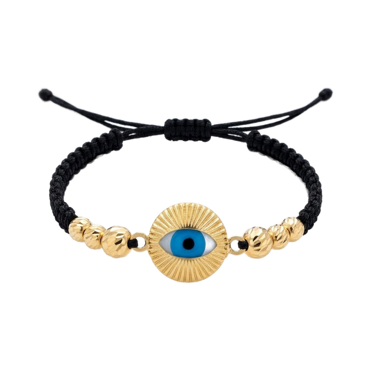 Black Evil Eye Bracelet with 18K Gold Beads