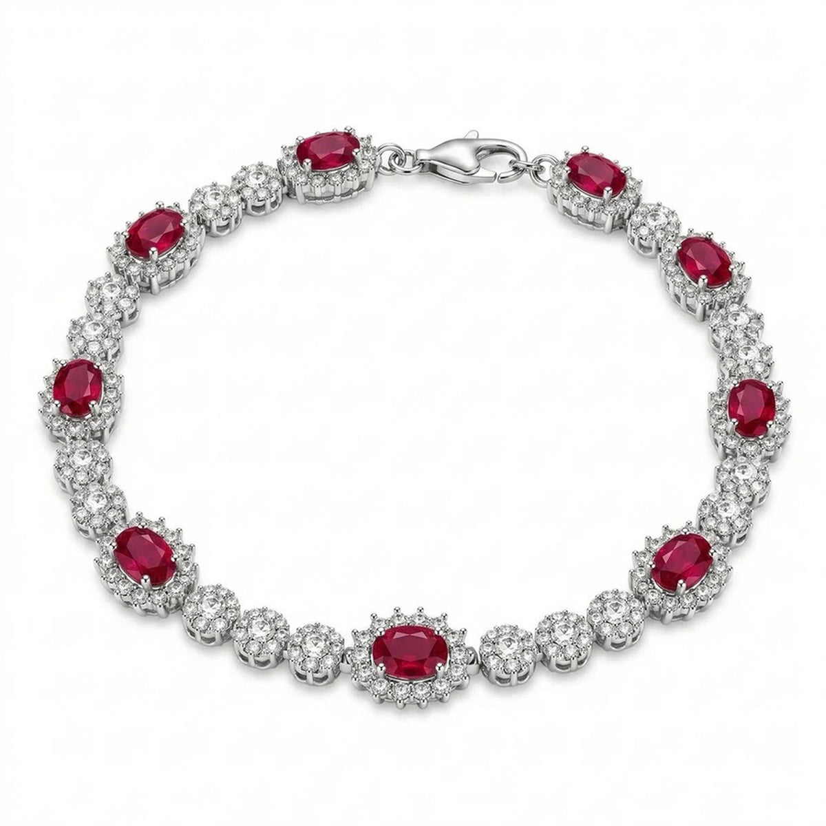Pulsera tenis de plata 925 con moissanitas y piedras rojas