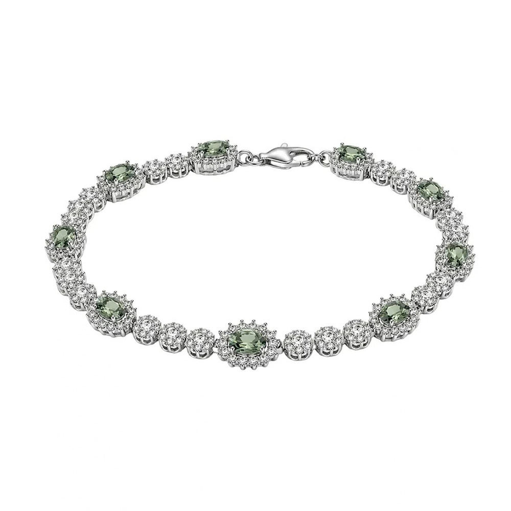 925 Silver Tennis Bracelet with Moissanite and Green Stones