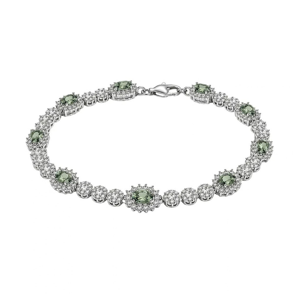 Pulsera tenis de plata 925 con moissanitas y piedras verdes