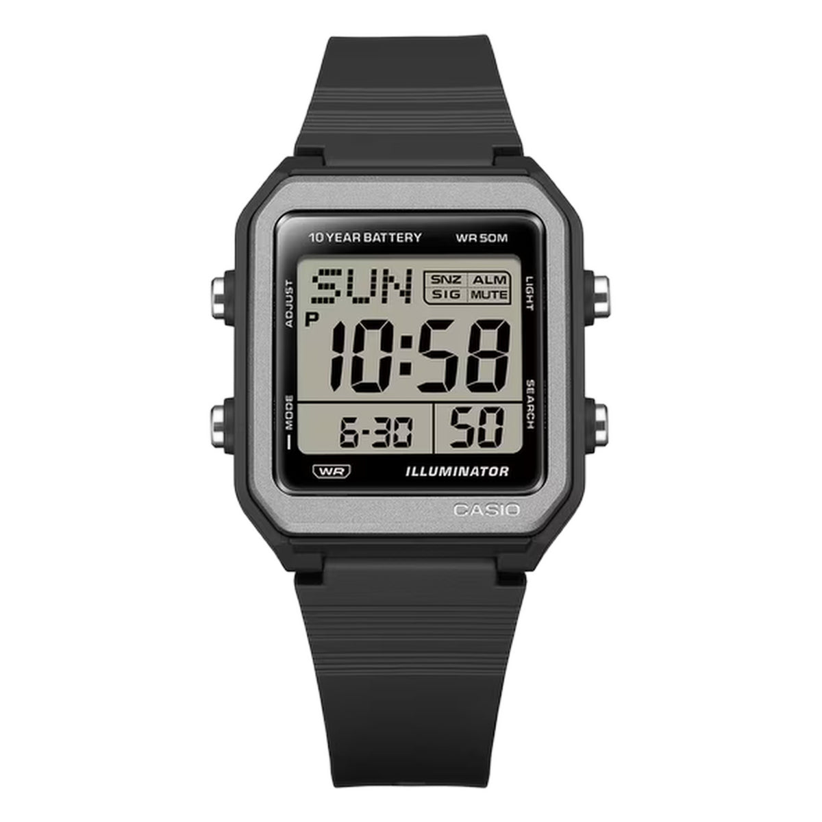 Casio Digital Watch – Black Resin, 10-Year Battery