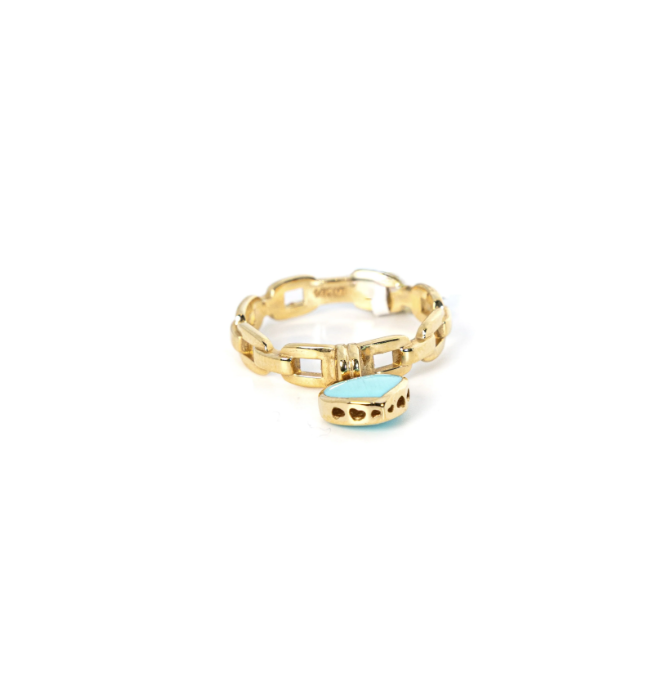Turquoise Heart Dangle Charm Link Ring